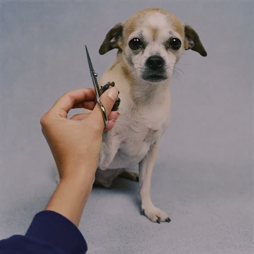 A small dog's paw being held for a nail trim